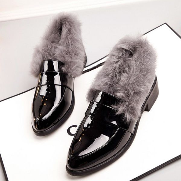 dress shoes autumn and winter women's shoes leather plus velvet rabbit fur korean fashion low with single e7w9, Black
dress shoes autumn and winter women's shoes leather plus velvet rabbit fur korean fashion low with single e7w9, Black