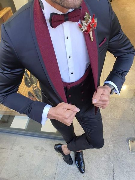 men's suits & blazers men 3 pieces modern custom made handsome wedding red collar fit slim formal coat+pant+vest, White;black
men's suits & blazers men 3 pieces modern custom made handsome wedding red collar fit slim formal coat+pant+vest, White;black