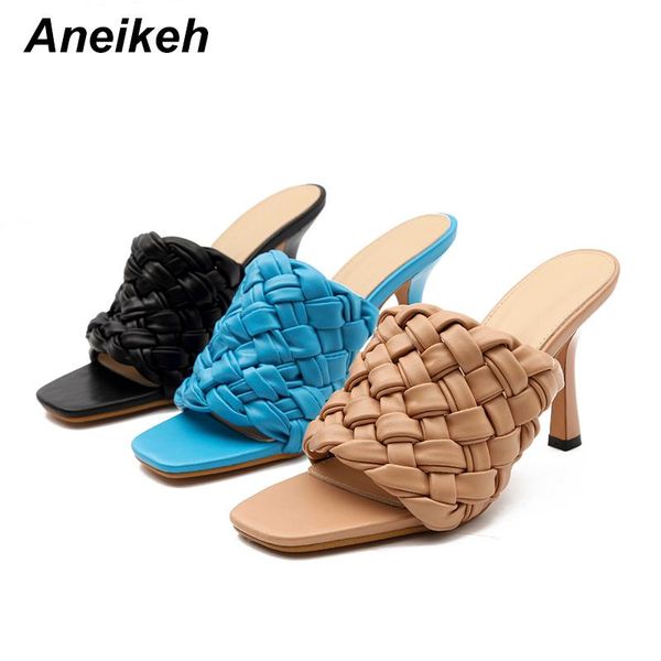 aneikeh fashion ladies party shoes pu women's summer square toe weave thin high heel leisure narrow band slip on slides slippers, Black
aneikeh fashion ladies party shoes pu women's summer square toe weave thin high heel leisure narrow band slip on slides slippers, Black