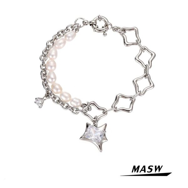 link, chain masw original design zircon pendant bracelet punk style geometric natural pearls for women jewelry party gift, Black
link, chain masw original design zircon pendant bracelet punk style geometric natural pearls for women jewelry party gift, Black