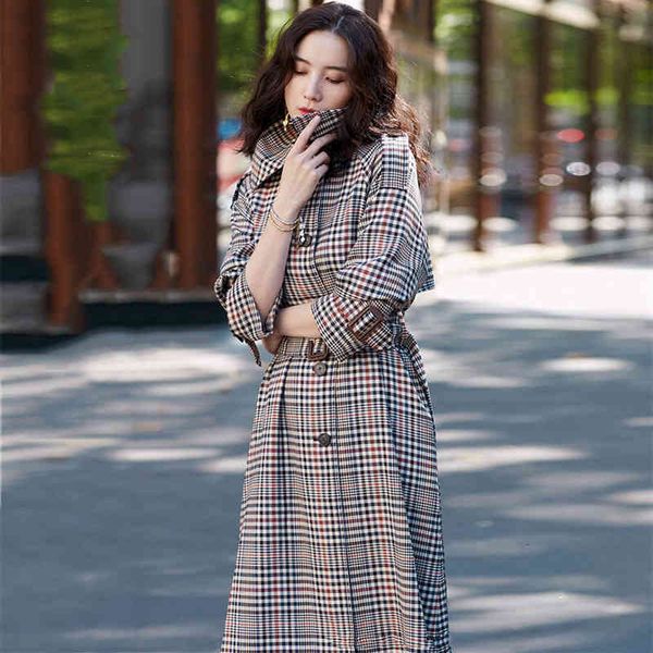 wool female chess trench coats winter turn-down collar single breasted long thin strips outwear jacket bxot, Black 
wool female chess trench coats winter turn-down collar single breasted long thin strips outwear jacket bxot, Black