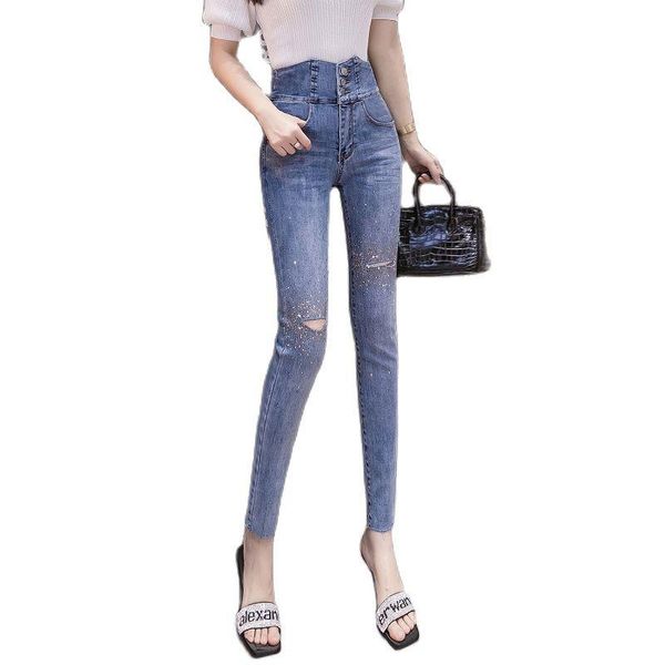 fashion women's jeans 2021 spring/summer heavy industry rhinestone high waist thin skinny ankle, Blue
fashion women's jeans 2021 spring/summer heavy industry rhinestone high waist thin skinny ankle, Blue