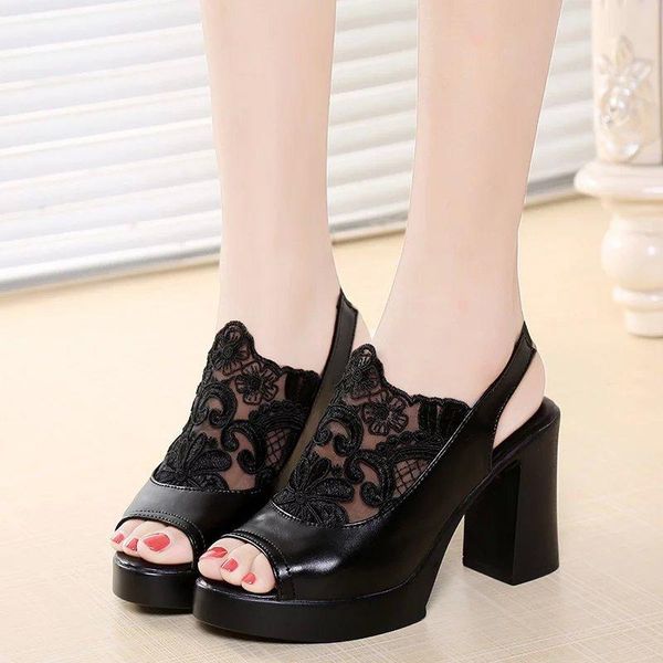 sandals spring summer fish mouth net gauze women's shoes lady embroidery lace waterproof platform thick heel high heels, Black
sandals spring summer fish mouth net gauze women's shoes lady embroidery lace waterproof platform thick heel high heels, Black