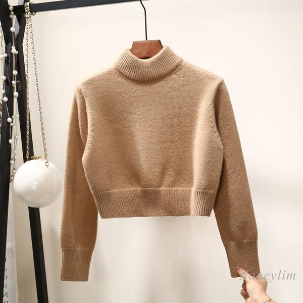 women's sweaters short sweater korean style half turtleneck loose thick warm knitted blue pull femme 2021 autumn and winter lady jumper, White;black
women's sweaters short sweater korean style half turtleneck loose thick warm knitted blue pull femme 2021 autumn and winter lady jumper, White;black