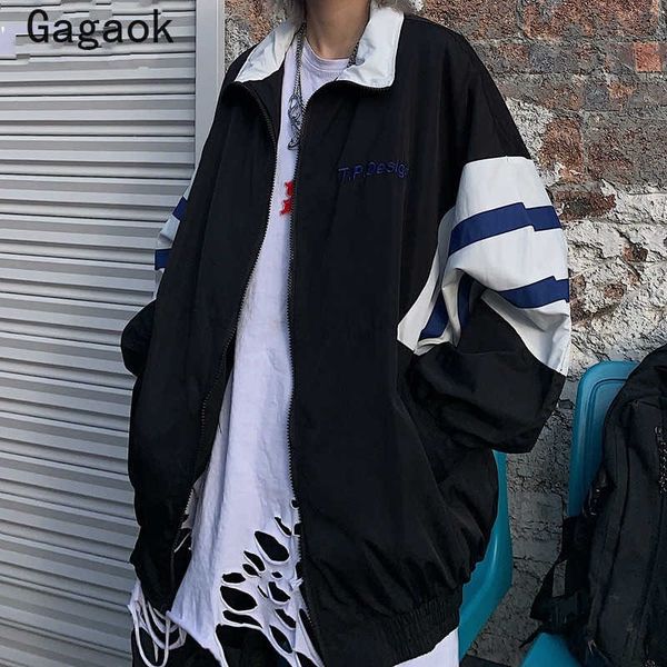 women high street patchwork jacket spring autumn lapel striped loose casual harajuku wild female fashion coat 210531, Black;brown
women high street patchwork jacket spring autumn lapel striped loose casual harajuku wild female fashion coat 210531, Black;brown