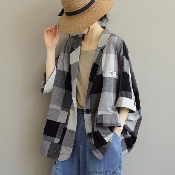 women's suits & blazers arrival summer korean style women three quarter sleeve notched collar coat single breasted plaid cotton linen w, White;black
women's suits & blazers arrival summer korean style women three quarter sleeve notched collar coat single breasted plaid cotton linen w, White;black