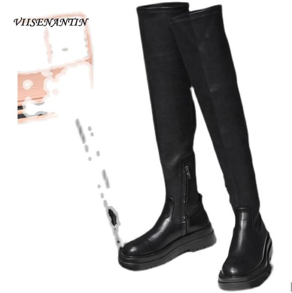 boots round-toe elastic flat platform thick-heeled over-the-knee solid color side zipper thick-soled high-fashion, Black
boots round-toe elastic flat platform thick-heeled over-the-knee solid color side zipper thick-soled high-fashion, Black