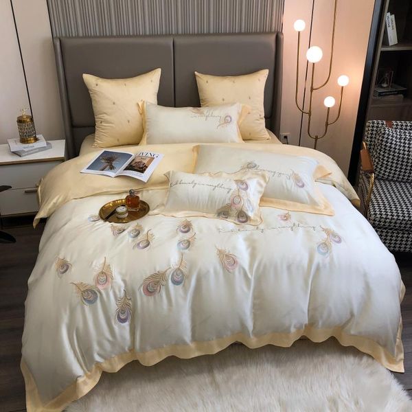 bedding sets luxury super soft breathable tencel silk chic feather embroidery set silky duvet cover bed sheet pillowcase home textile
bedding sets luxury super soft breathable tencel silk chic feather embroidery set silky duvet cover bed sheet pillowcase home textile