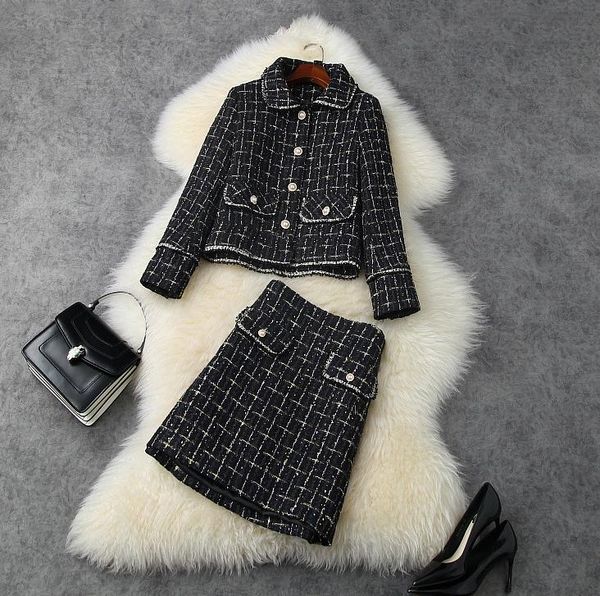 women's tracksuits fashion high-quality small fragrance style long-sleeved single-breasted plaid jacket + tweed half skirt celebrity su, Gray
women's tracksuits fashion high-quality small fragrance style long-sleeved single-breasted plaid jacket + tweed half skirt celebrity su, Gray