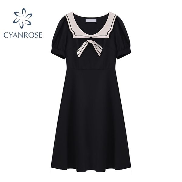 preppy style retro women's dress short sleeve korean bownot spliced slim midi black dresses loose casual elegant summer frocks 210430, Black;gray
preppy style retro women's dress short sleeve korean bownot spliced slim midi black dresses loose casual elegant summer frocks 210430, Black;gray