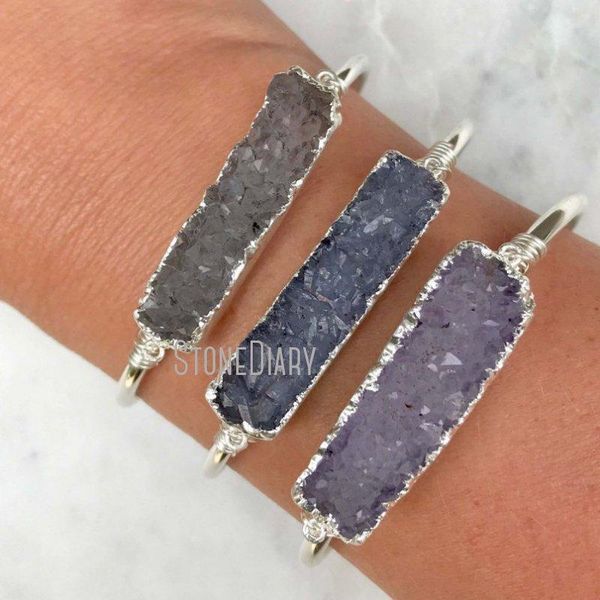 bangle bm27699 purple druzy bar bracelet rectangle silver adjustable cuff boho agate bridesmaid gift idea, Black
bangle bm27699 purple druzy bar bracelet rectangle silver adjustable cuff boho agate bridesmaid gift idea, Black