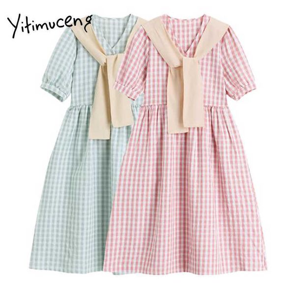 yitimuceng plaid dresses women summer shawl vintage mini short sleeve high waist a-line clothes korean fashion dress 210601, Black;gray
yitimuceng plaid dresses women summer shawl vintage mini short sleeve high waist a-line clothes korean fashion dress 210601, Black;gray
