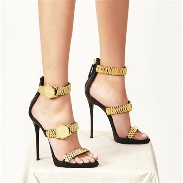 sandals luxury gold watch studded high heel metal chain decor gladiator women designer heels party shoes woman 2021, Black
sandals luxury gold watch studded high heel metal chain decor gladiator women designer heels party shoes woman 2021, Black