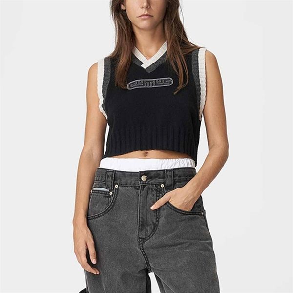women's autumn retro knit sleeveless vest cross v neck letter print cropped vest rib trim loose pullover sweater 211009, Black;white
women's autumn retro knit sleeveless vest cross v neck letter print cropped vest rib trim loose pullover sweater 211009, Black;white