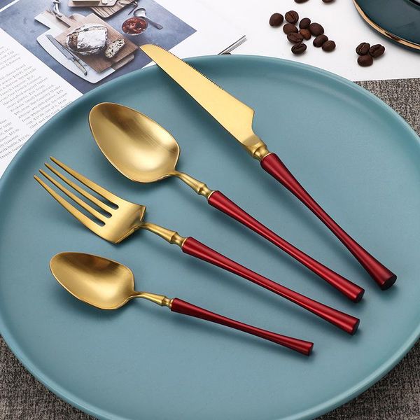 4pcs red gold cutlery tableware set 304 stainless steel matte fork spoon knife lunch dinnerware dinner sets
4pcs red gold cutlery tableware set 304 stainless steel matte fork spoon knife lunch dinnerware dinner sets