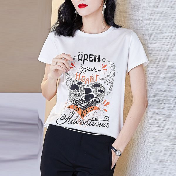 t shirt short sleeve loose 2021 summer ice satin women's mercerized cotton print comfortable fashion top, White
t shirt short sleeve loose 2021 summer ice satin women's mercerized cotton print comfortable fashion top, White