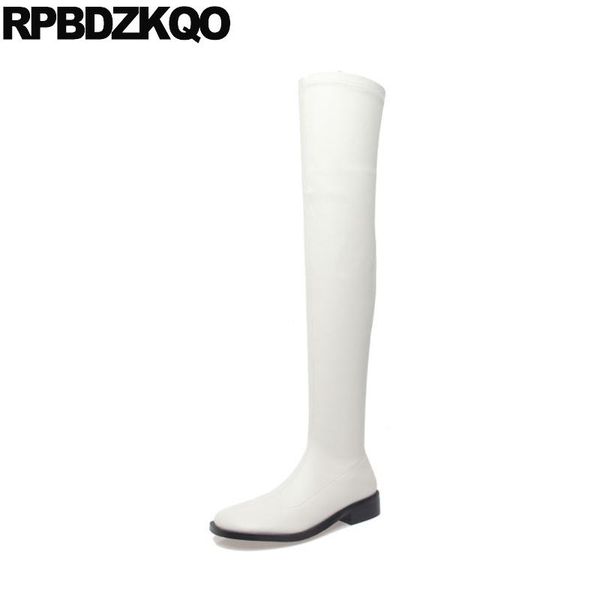 boots white slim chunky waterproof stretch thigh shoes women low heel square toe over the knee, Black
boots white slim chunky waterproof stretch thigh shoes women low heel square toe over the knee, Black