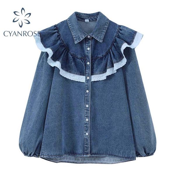 denim blouses coat ruffle spliced women's cowboy shirt jacket oversized loose korean cardigan outwear ins casual y2k trendy & shirts, White
denim blouses coat ruffle spliced women's cowboy shirt jacket oversized loose korean cardigan outwear ins casual y2k trendy & shirts, White