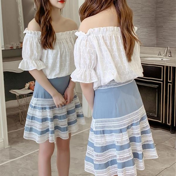 efashion runway two-piece set 2021 lace high waist hollow blank blue short skirt sweet suit women's two piece pants, White
efashion runway two-piece set 2021 lace high waist hollow blank blue short skirt sweet suit women's two piece pants, White