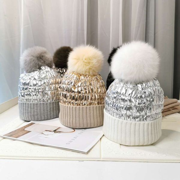 hat autumn and winter wool cap gilded curled ball knitted warm pointed children's personalized plush ear, Blue;gray