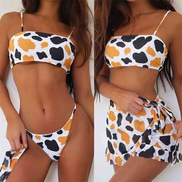 three piece's swimsuit push up spot bikinis set yarn skirt swimwear bathing suits beachwear biquini 210722, White;black 
three piece's swimsuit push up spot bikinis set yarn skirt swimwear bathing suits beachwear biquini 210722, White;black