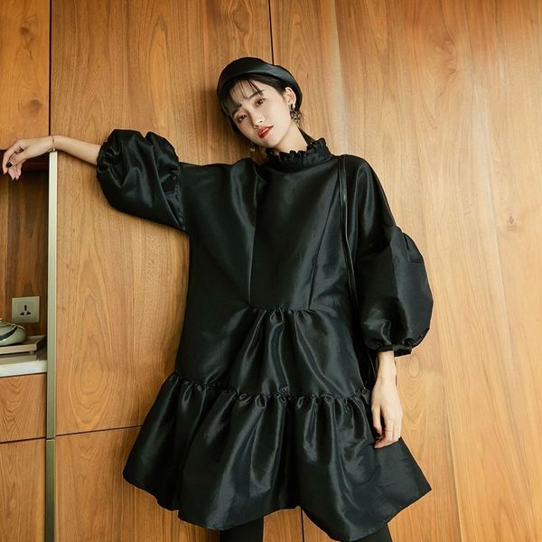 spring/summer korea fashion casual loose folding women dress street style retro bubble sleeve 210615, Black;gray
spring/summer korea fashion casual loose folding women dress street style retro bubble sleeve 210615, Black;gray
