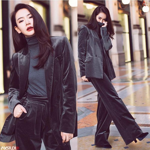 piece women's gold velvet small suit female spring british wind jacket + pants ladies autumn loose two, White
piece women's gold velvet small suit female spring british wind jacket + pants ladies autumn loose two, White
