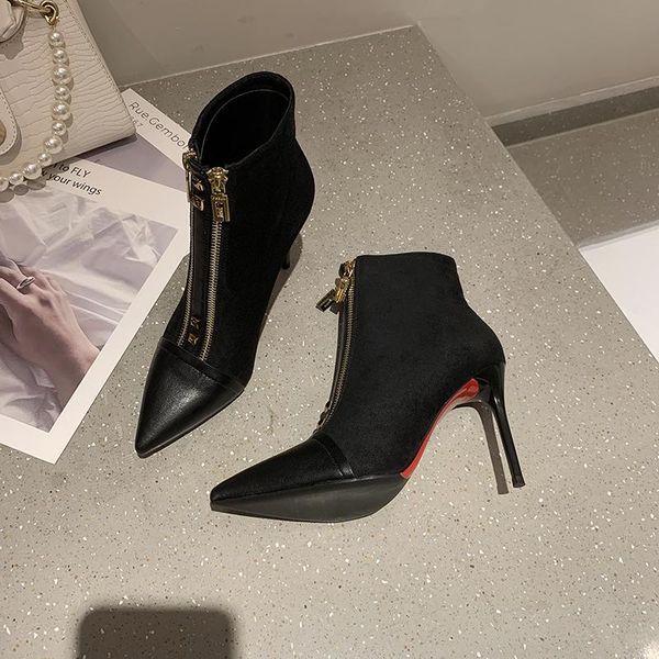 boots mature 9.5 cm high heels women 2021 autumn fashion zip ladies shoes metal pointed toe office pump red bottom, Black
boots mature 9.5 cm high heels women 2021 autumn fashion zip ladies shoes metal pointed toe office pump red bottom, Black