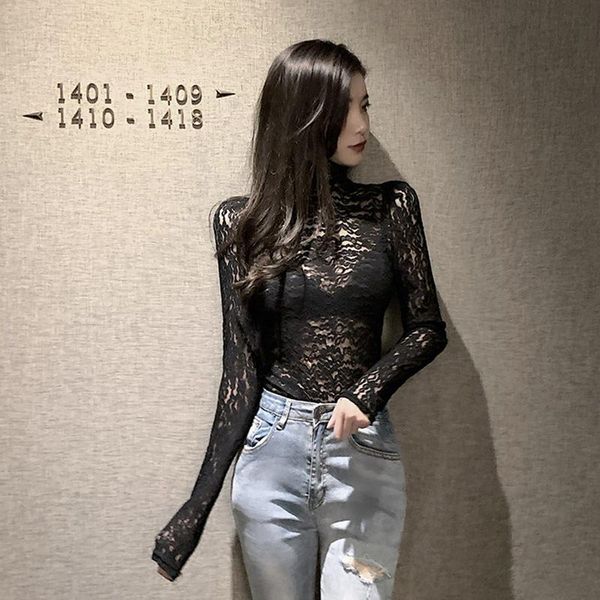 women's t-shirt lady high collar long sleeve t-shirts slim women autumn fashion lace bottoming tshirt top, White
women's t-shirt lady high collar long sleeve t-shirts slim women autumn fashion lace bottoming tshirt top, White