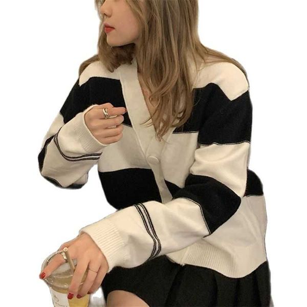 women's knits & tees striped knitted cardigan spring and autumn 2021 lazy wind loose outer wear thin v-neck sweater jacket, White
women's knits & tees striped knitted cardigan spring and autumn 2021 lazy wind loose outer wear thin v-neck sweater jacket, White
