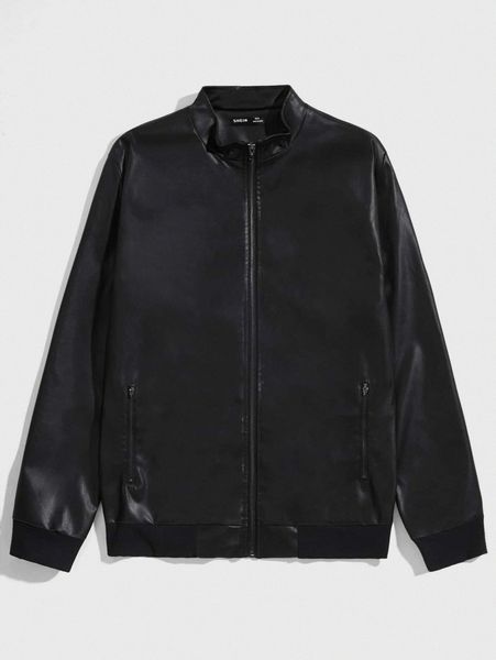 men zip up pu leather jacket 29au#, Black;brown