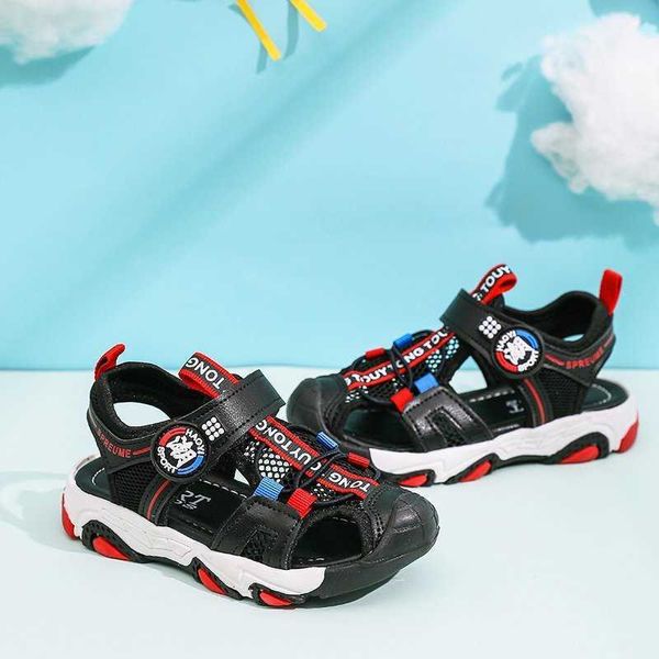 big kids sandals boys toe cap children soft thick-soled breathable beach comfortable mesh summer 210713, Black;red
big kids sandals boys toe cap children soft thick-soled breathable beach comfortable mesh summer 210713, Black;red