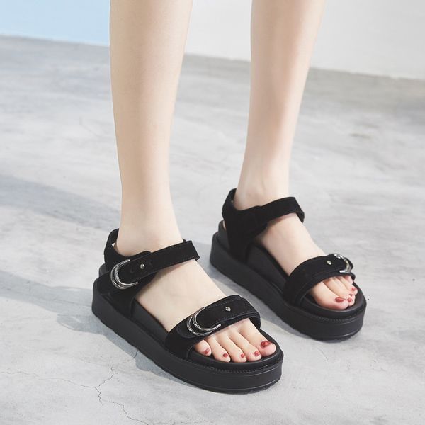 sandals genuine leather platform shoes women summer female woman heel fashion flats designer heels h43d, Black 
sandals genuine leather platform shoes women summer female woman heel fashion flats designer heels h43d, Black