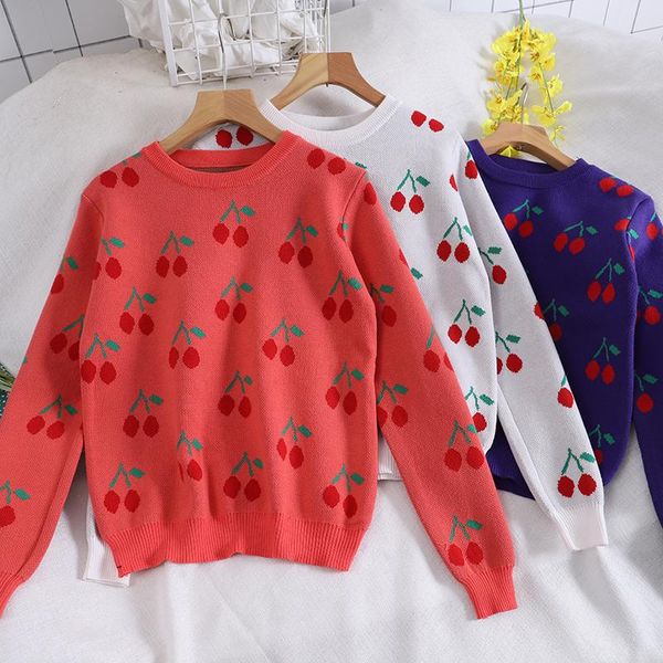 women's sweaters autumn winter women sweet cute preppy style cherry print loose knitted sweater female fashion chic o-neck pullover kni, White;black
women's sweaters autumn winter women sweet cute preppy style cherry print loose knitted sweater female fashion chic o-neck pullover kni, White;black