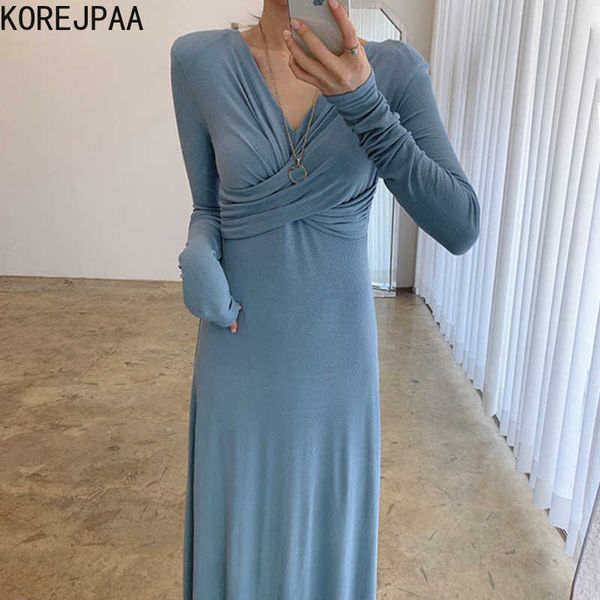 korejpaa women slim dress korean chic fashion ins temperament feminine v-neck cross pleated waist slim solid long-sleeve vestido 210526, Black;gray
korejpaa women slim dress korean chic fashion ins temperament feminine v-neck cross pleated waist slim solid long-sleeve vestido 210526, Black;gray