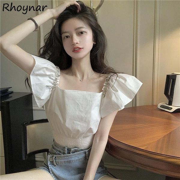 women's blouses & shirts blouse women flying sleeve solid folds square collar female cropped clothes design stylish simple all-match ca, White
women's blouses & shirts blouse women flying sleeve solid folds square collar female cropped clothes design stylish simple all-match ca, White