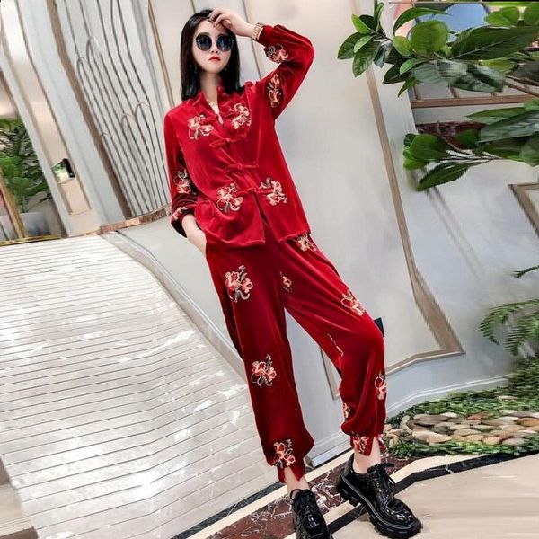 women's two piece pants autumn elegant red gold velvet cardigan jacket long women 2 set embroidery coat trousers 2pc tracksuit female 5, White
women's two piece pants autumn elegant red gold velvet cardigan jacket long women 2 set embroidery coat trousers 2pc tracksuit female 5, White