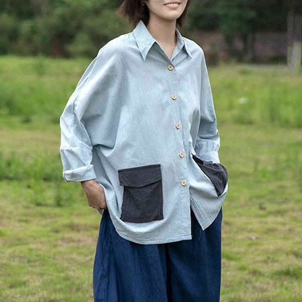 johnature women cotton linen shirts vintage loose patchwork pockets blouses spring blue turn-down collar button shirts 210521, White
johnature women cotton linen shirts vintage loose patchwork pockets blouses spring blue turn-down collar button shirts 210521, White