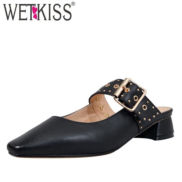 slippers wetkiss studded summer mules shoes female 2021 women slides rivet genuine leather thick heels ladies, Black
slippers wetkiss studded summer mules shoes female 2021 women slides rivet genuine leather thick heels ladies, Black