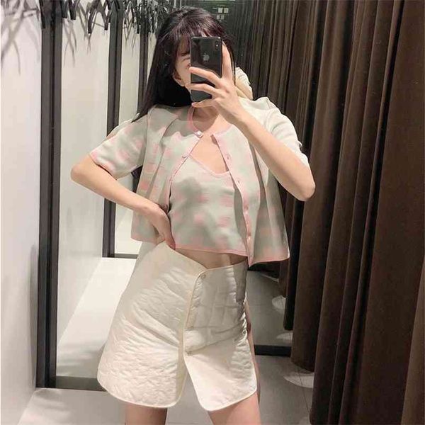 spring and autumn women's dotted plaid round neck short sleeve cardigan sweater 210430, White
spring and autumn women's dotted plaid round neck short sleeve cardigan sweater 210430, White