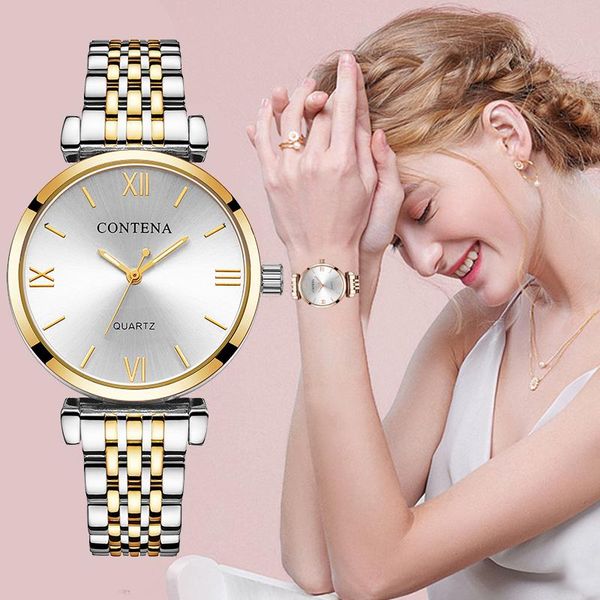 wristwatches contena brand fashion steel strap gold women's watch christmas gift vintage quartz dress clock relogio feminino, Slivery;brown
wristwatches contena brand fashion steel strap gold women's watch christmas gift vintage quartz dress clock relogio feminino, Slivery;brown