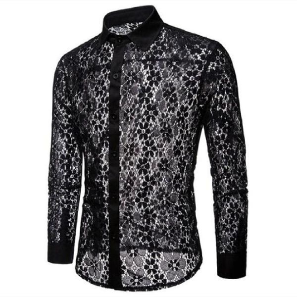 men's shirts lace pure color fashion long sleeve lapel shirt european and american leisure slim transparent thin dress, White;black
men's shirts lace pure color fashion long sleeve lapel shirt european and american leisure slim transparent thin dress, White;black