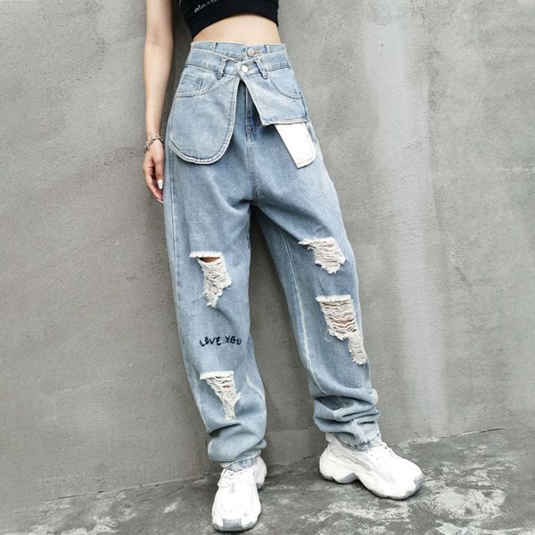 spring and autumn high waist women's hole breaking fashion loose pants street design wide leg, Blue
spring and autumn high waist women's hole breaking fashion loose pants street design wide leg, Blue