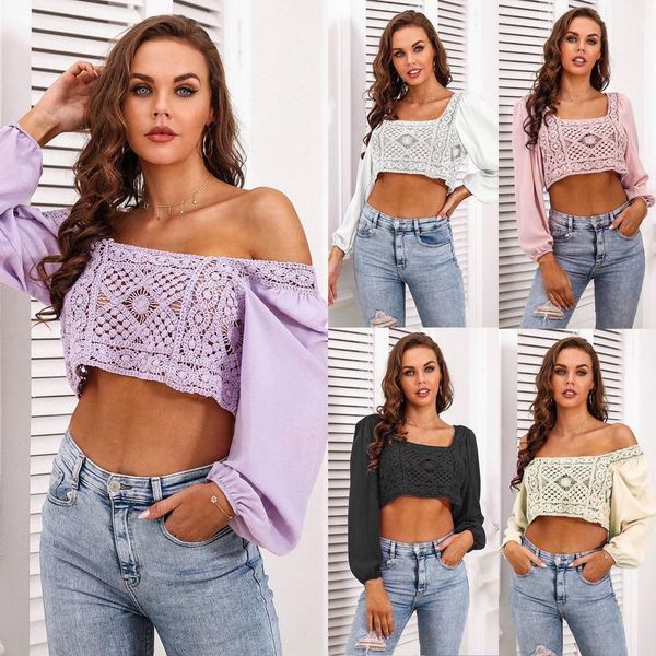 women's blouses & shirts european and american clothing 2021 spring summer lace shirt hollow splicing one shoulder lantern sleeve top, White
women's blouses & shirts european and american clothing 2021 spring summer lace shirt hollow splicing one shoulder lantern sleeve top, White