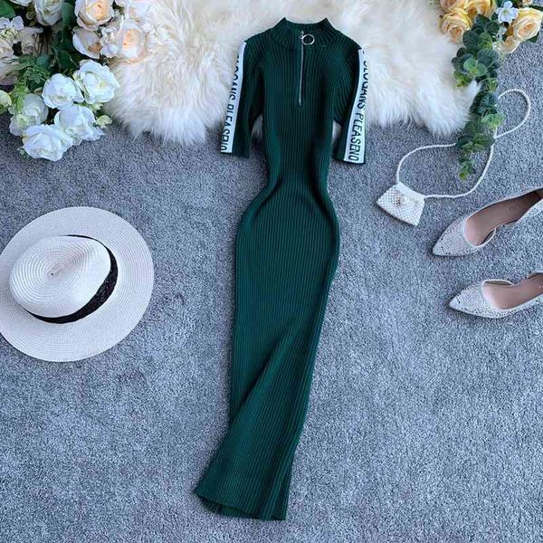 stand collar knitted dress women spring summer color-matching letter zipper knee-length sweater super elastic 210525, Black;gray
stand collar knitted dress women spring summer color-matching letter zipper knee-length sweater super elastic 210525, Black;gray