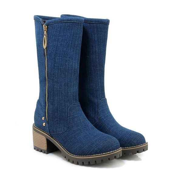 stylish women's jeans boots winter mid-calf denim boot elegant female high heel shoes wedding party zipper jean botas, Black
stylish women's jeans boots winter mid-calf denim boot elegant female high heel shoes wedding party zipper jean botas, Black