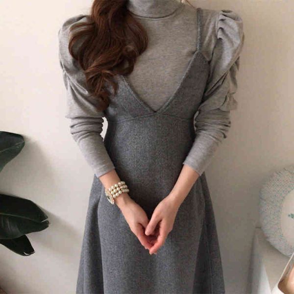 dress korean style two outfits sleeve turtleneck bottoming and high waist strap long elegant piece sets cep7 e0jl, Black;gray
dress korean style two outfits sleeve turtleneck bottoming and high waist strap long elegant piece sets cep7 e0jl, Black;gray