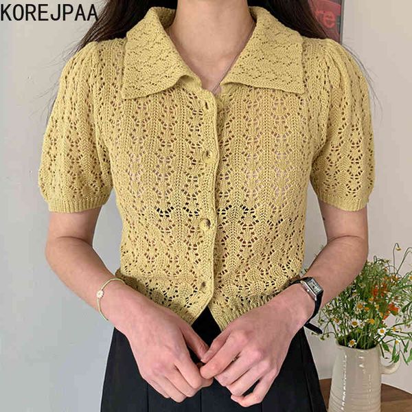 women sweater summer korean retro gentle lapel hollow crochet loose single-breasted puff sleeve knitted cardigan 210514, White;black
women sweater summer korean retro gentle lapel hollow crochet loose single-breasted puff sleeve knitted cardigan 210514, White;black