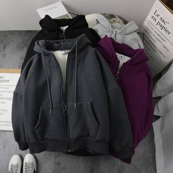 women's jackets cashmere zipper cardigan sweater hooded autumn and winter korean large loose thickened coat, Black;brown
women's jackets cashmere zipper cardigan sweater hooded autumn and winter korean large loose thickened coat, Black;brown