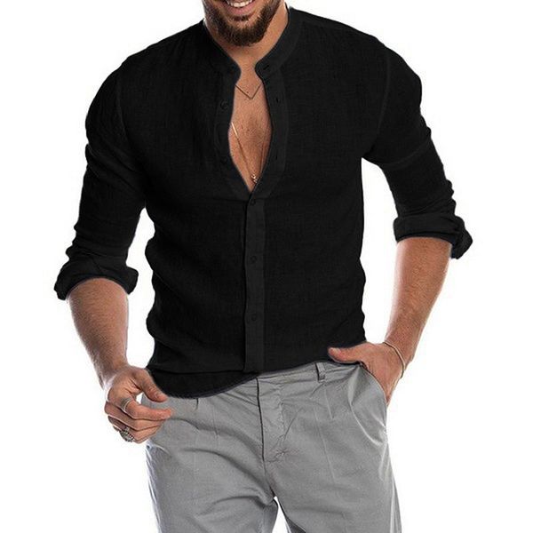 men's casual shirts summer fashion breathable linen shirt long sleeve for man, White;black
men's casual shirts summer fashion breathable linen shirt long sleeve for man, White;black